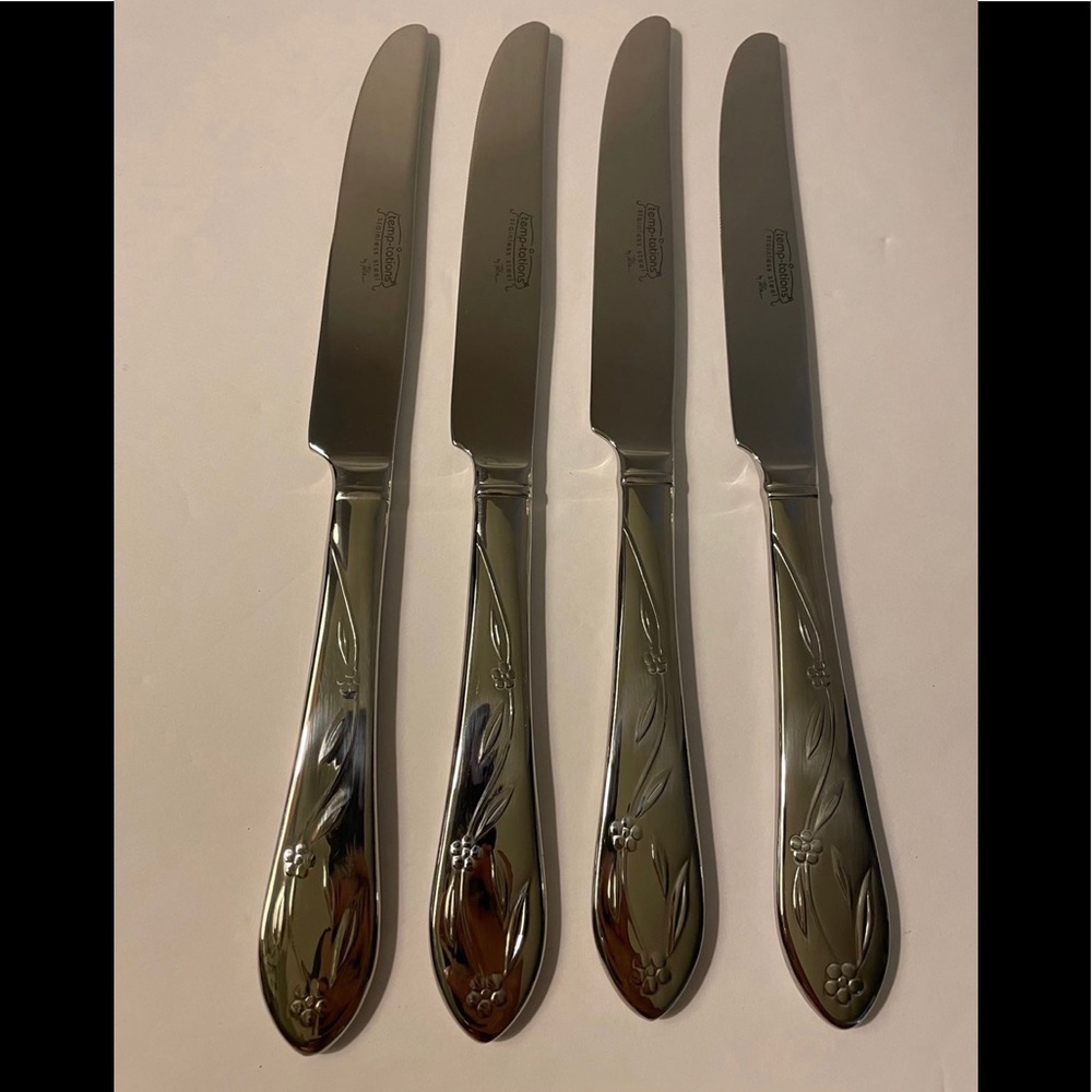 Temp-tations 4-Dinner/Butter Knives Old World Floral 18/10 Stainless NWOT